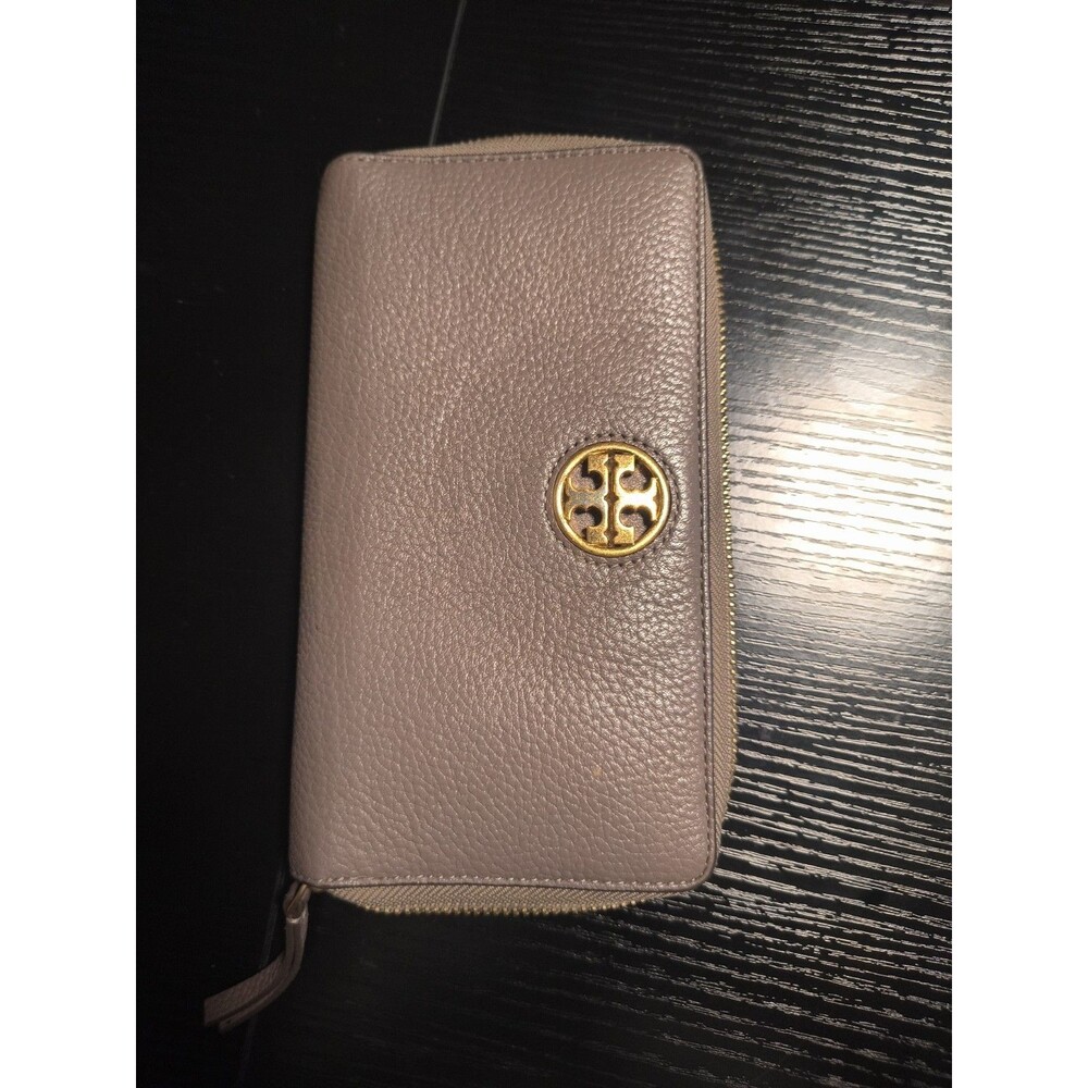 Tory Burch Wristlet Zip Continental Wallet Pebbled Leather